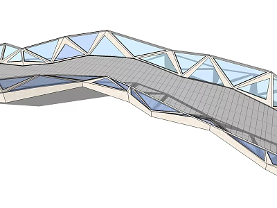 Modern Curved Bridge Featuring Glass Structure And Architectural Design Elements 3d model