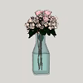 Transparent Blue Vase With Pink And White Flowers And Green Leaves Arrangement