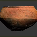 Ancient Orange Pottery Vessel With Carved Patterns And Repaired Cracks 3d model