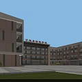 Modern School Building With White Brown Exterior Large Windows And Front Lawn Area
