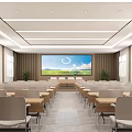 Modern Conference Room Interior With Large Display Screen Arranged Tables And Comfortable Chairs