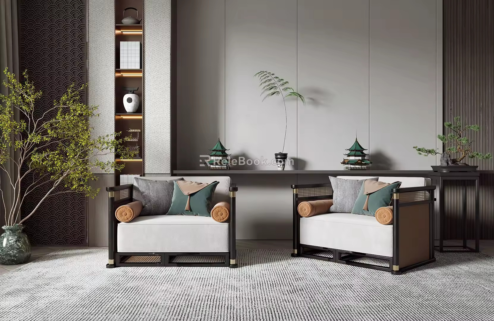 New Chinese-style Single Sofa 3d model