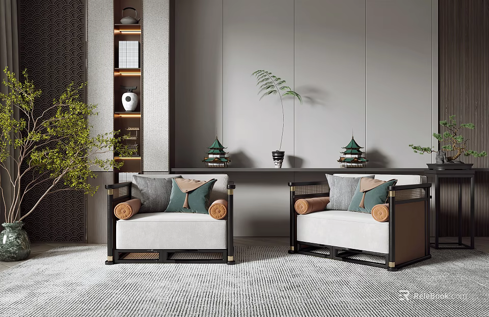 Elegant Single Sofa With Soft Cushions And Modern Living Room Decor 3d model 