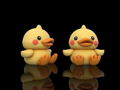 Cute Yellow Flying Animal Duck Toys With Orange Beaks And Feet On Black Background 3d model