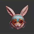Decorative Rabbit Mask With White Ears Blue Decoration And Golden Frame