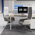 Modern White Leather Office Chairs With Swivel Wheels And Computer Desk In Office Interior