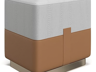 Stylish Square Upholstered Sofa Stool With Two Tone Fabric Leather Cover And Sleek Metal Base 3d model