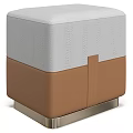 Stylish Square Upholstered Sofa Stool With Two Tone Fabric Leather Cover And Sleek Metal Base