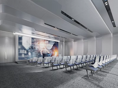 Modern Conference Room Interior With Arranged Seats And Large Projection Screen 3d model