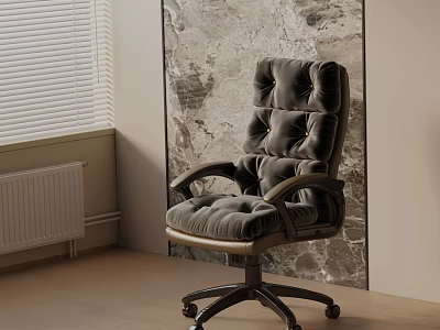 Comfortable Padded High Back Massage Chair With Armrests Wheels Near Textured Wall And Window Blinds 3d model