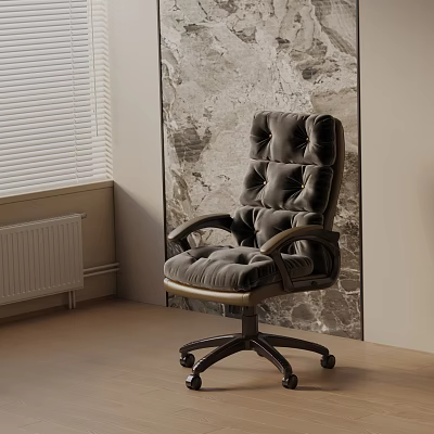 Comfortable Padded High Back Massage Chair With Armrests Wheels Near Textured Wall And Window Blinds 3d model