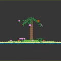 Building Blocks Scene With Palm Tree Colorful Flowers And Blue Yellow Green Tiles