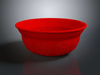 Red Decorative Household Bowl With Intricate Carved Patterns For Daily Use 3d model