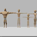 Wooden Male Mannequins With Stretched Arms Wearing White Loincloths Three Adult And One Child Sizes