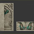Classical Architectural Ornate Stone Decorative Panels With Green Ornaments