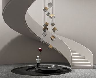 Modern revolving staircase stairwell chandelier 3d model