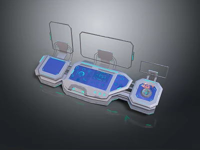 Futuristic High Tech Control Device With Transparent Screens And Blue Interface Modules 3d model