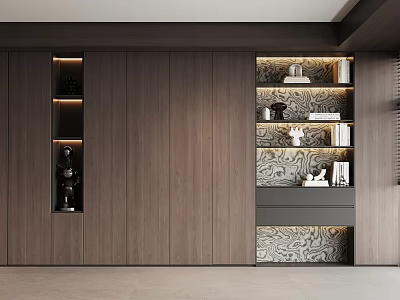 Modern Built In Wooden Bookcase With Open Shelves Books And Decor Items 3d model