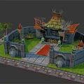Colorful Castle Style Building With Circular Layout Red Roofs Towers Green Lawn And Palm Trees
