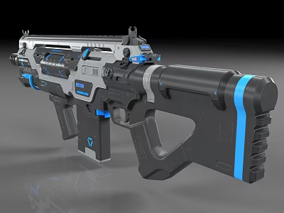 Futuristic Sci Fi Weapon Featuring Black Blue Metallic Finish Ergonomic Grip And Detailed Components 3d model