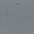 Three Different Sizes Circular Metal Frame Chandeliers With Small Bulb Accents On Light Blue Background