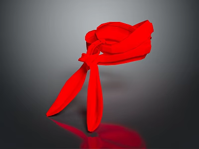 Elegant Red Scarf Tied In Bow With Reflection On Gray Background Surface 3d model
