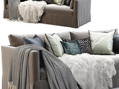 Cozy Two Seater Sofa With Soft Throw Blanket And Multiple Decorative Pillows 3d model