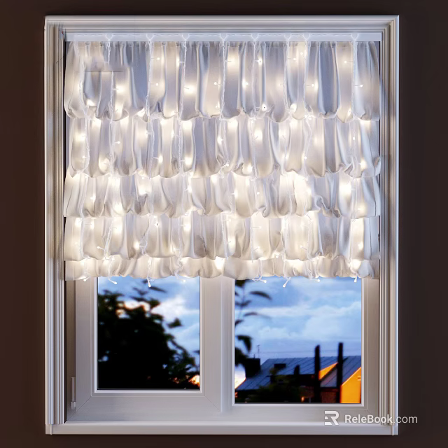 White Pleated Curtain with Light Filtering Design for Window View and Indoor Decor 3d model 