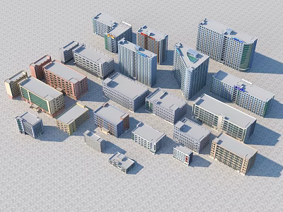 3D Model Industrial Factory Building In Urban Architecture With Various Styles And Different Heights 3d model