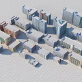 3D Model Industrial Factory Building In Urban Architecture With Various Styles And Different Heights