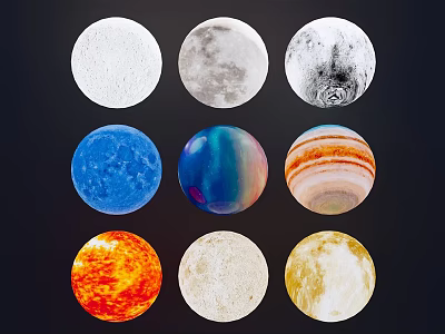 Solar System Planets And Moon Phases In Circular Display Design 3d model