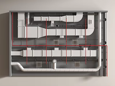 Suspended Ceiling Installation Structure With Pipes And Metal Supporting Framework 3d model