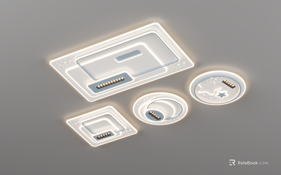 Modern Ceiling Lights Square And Round Shapes With Soft Glow Contemporary Design 3d model 
