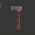 Red Handle Axe With Metal Blade And Worn Design For Tool 3d model