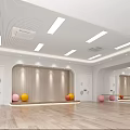 Modern Spacious Fitness Studio With Mirror Walls Wooden Flooring Colorful Exercise Balls And Strip Lights