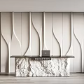 Modern Reception Desk Set With Black Countertop Rock Base Laptop And White Wavy Textured Wall