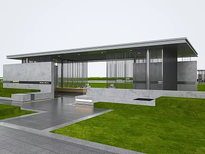 Modern Garden Landscape With Building Lawn Stone Path Steps Metal Frames And Glass Windows 3d model