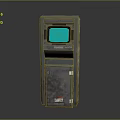 Vintage Gray Terminal Machine With Blue Screen And Vertical Metal Case Design