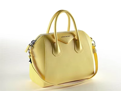 Yellow Leather Handbag With Double Handles Detachable Shoulder Strap And Stylish Sleek Design 3d model