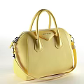 Yellow Leather Handbag With Double Handles Detachable Shoulder Strap And Stylish Sleek Design
