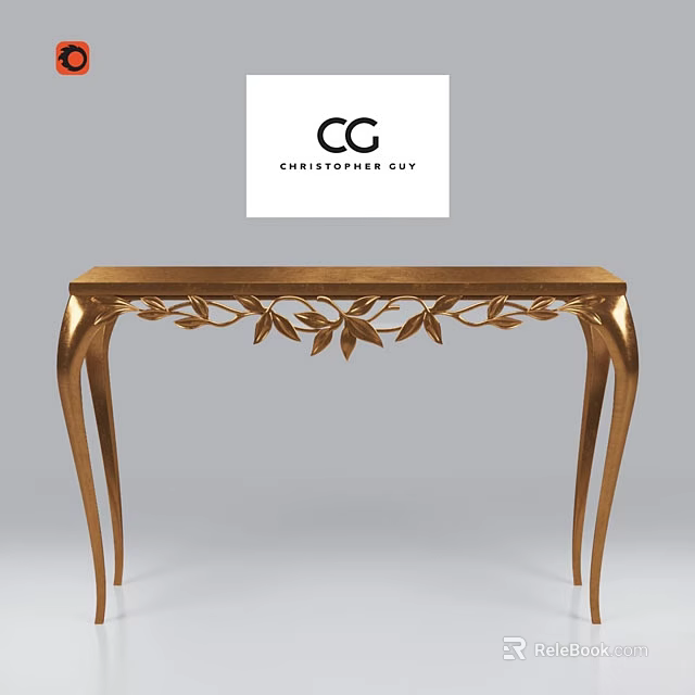 Elegant Golden Dining Table With Intricate Leaf Carvings And Curved Legs 3d model 