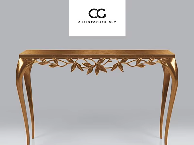 Elegant Golden Dining Table With Intricate Leaf Carvings And Curved Legs 3d model