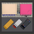Cartoon Town Scene Featuring Colorful Market Pink Building Yellow School Bus Ambulance SWAT Police Car