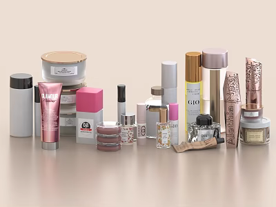 Luxurious Perfume and Cosmetics Collection with Stylish Bottles Jars and Skincare Makeup Items 3d model