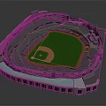 3D Model Of Baseball Stadium Featuring Green Field Gray Stands And Arched Windows