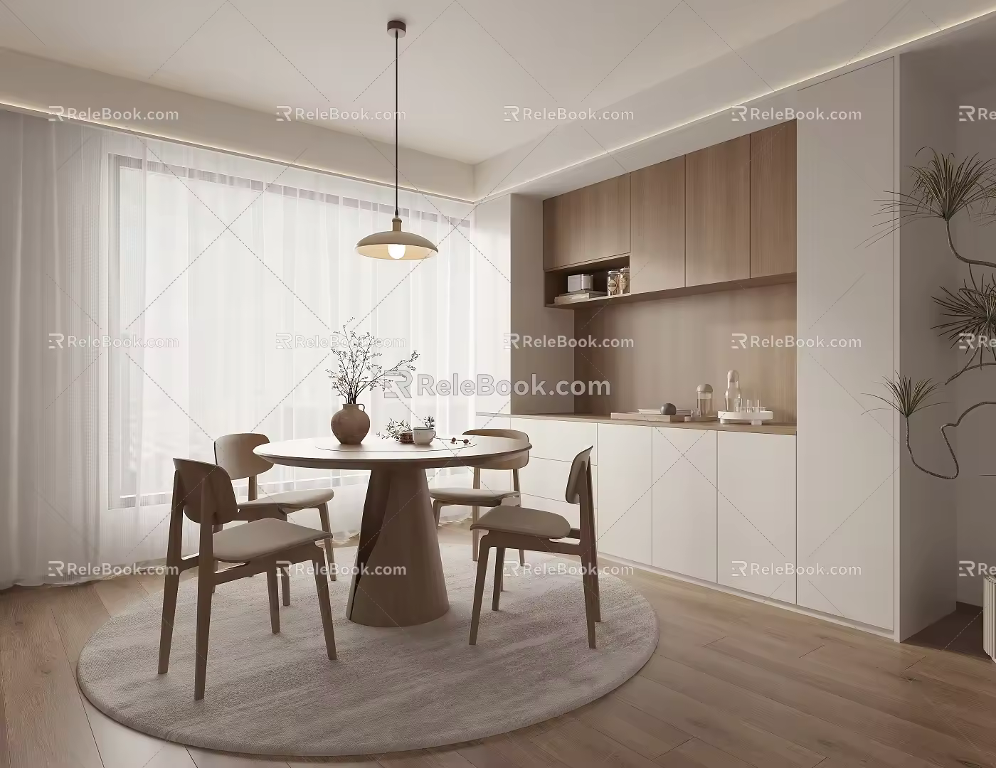 Quiet Style Restaurant Table and Chair Round Table Log Style Japanese Style 3d model