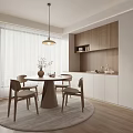 Quiet Style Restaurant Table and Chair Round Table Log Style Japanese Style 3d model