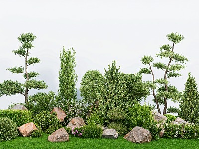 bush spherical green plant spherical plant green belt stone grass combination plant wall model