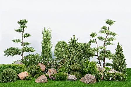 bush spherical green plant spherical plant green belt stone grass combination plant wall 3d model