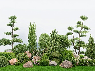 bush spherical green plant spherical plant green belt stone grass combination plant wall 3d model